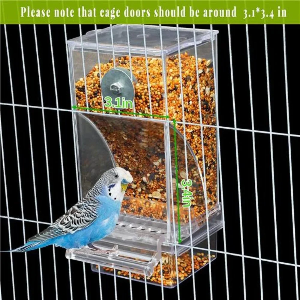 No Mess Automatic BirdFeeder Transparent FoodContainer Cage Acrylic ParrotFeeder